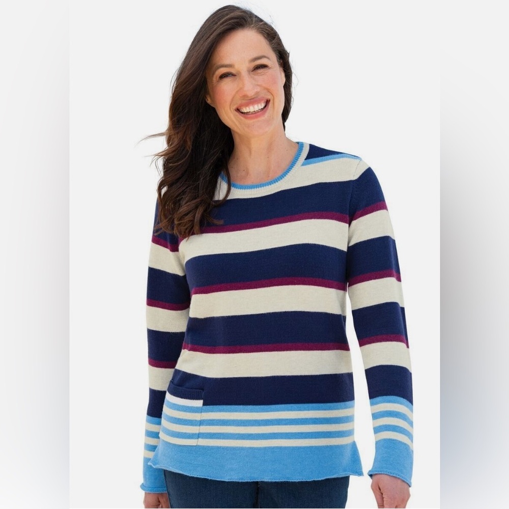 Appleseed’s Pullover Sweater Bold Striped Relaxed Fit Long Sleeve Soft Knit XL